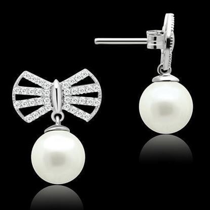 Picture of TS063 - 925 Sterling Silver Earrings Rhodium Women Synthetic White