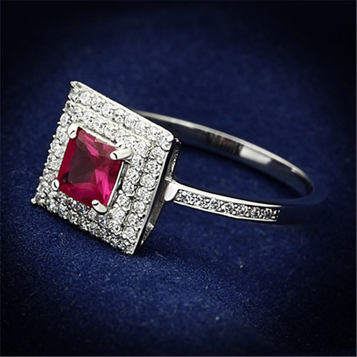 Picture of TS102 - 925 Sterling Silver Ring Rhodium Women Synthetic Ruby