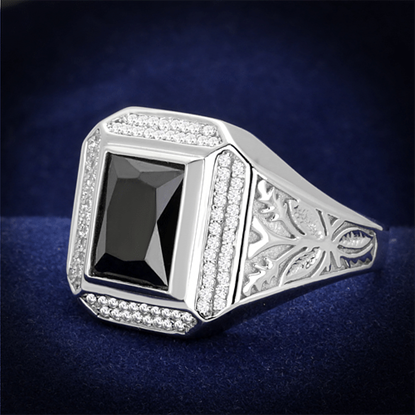 Picture of TS224 - 925 Sterling Silver Ring Rhodium Men AAA Grade CZ Black Diamond