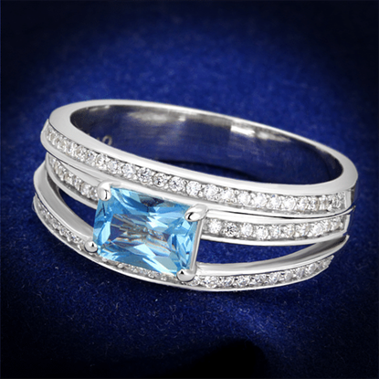 Picture of TS344 - 925 Sterling Silver Ring Rhodium Women Synthetic Sea Blue