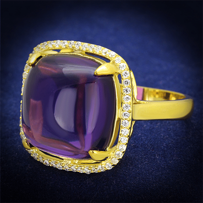 Picture of TS392 - 925 Sterling Silver Ring Gold Women Synthetic Amethyst