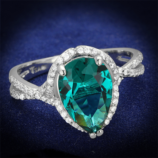 Picture of TS394 - 925 Sterling Silver Ring Rhodium Women Synthetic Blue Zircon