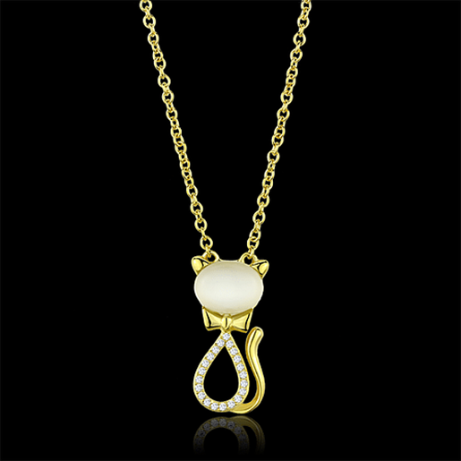 Picture of TS409 - 925 Sterling Silver Chain Pendant Gold Women Synthetic White