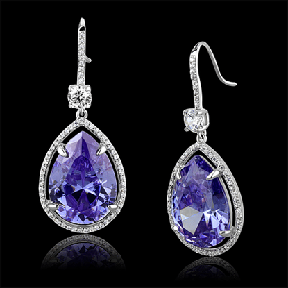 Picture of TS477 - 925 Sterling Silver Earrings Rhodium Women AAA Grade CZ Light Amethyst