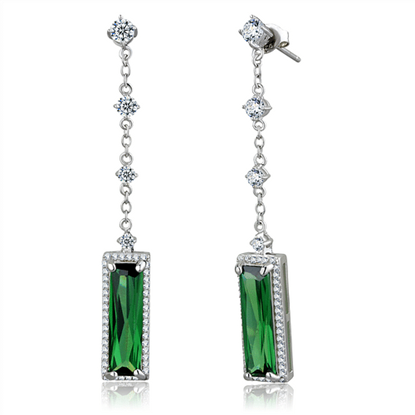 Picture of TS478 - 925 Sterling Silver Earrings Rhodium Women AAA Grade CZ Emerald