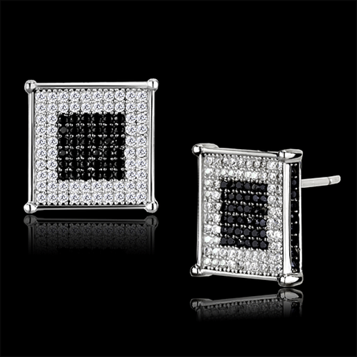 Picture of TS481 - 925 Sterling Silver Earrings Rhodium + Ruthenium Women AAA Grade CZ Black Diamond