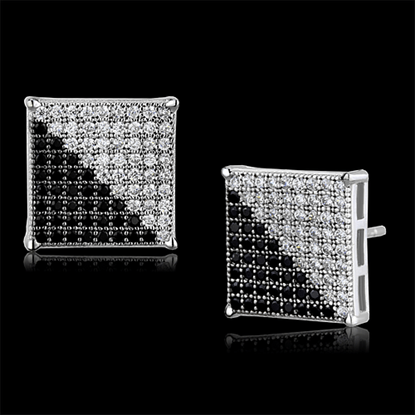 Picture of TS482 - 925 Sterling Silver Earrings Rhodium + Ruthenium Women AAA Grade CZ Black Diamond