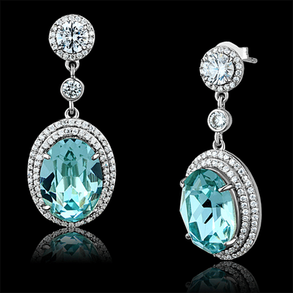 Picture of TS508 - 925 Sterling Silver Earrings Rhodium Women Top Grade Crystal Sea Blue