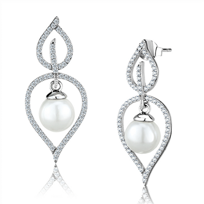 Picture of TS510 - 925 Sterling Silver Earrings Rhodium Women Semi-Precious White