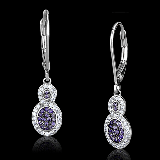 Picture of TS532 - 925 Sterling Silver Earrings Rhodium + Ruthenium Women AAA Grade CZ Amethyst