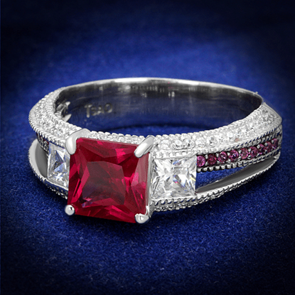 Picture of TS545 - 925 Sterling Silver Ring Rhodium + Ruthenium Women AAA Grade CZ Ruby