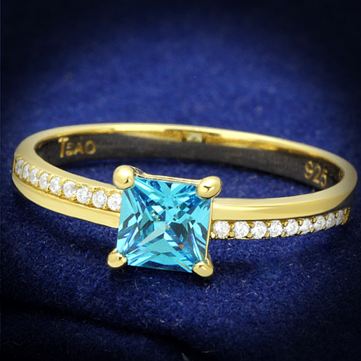 Picture of TS559 - 925 Sterling Silver Ring Gold Women AAA Grade CZ Sea Blue