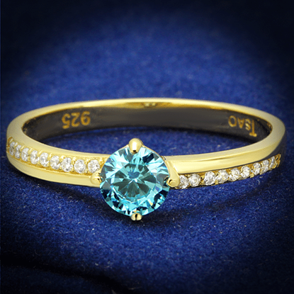 Picture of TS561 - 925 Sterling Silver Ring Gold Women AAA Grade CZ Sea Blue