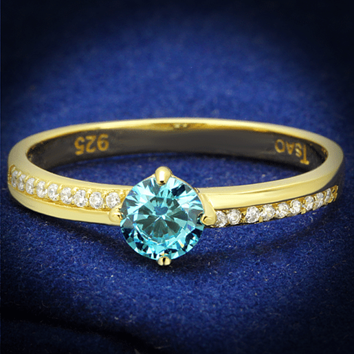 Picture of TS561 - 925 Sterling Silver Ring Gold Women AAA Grade CZ Sea Blue