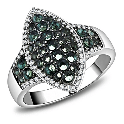 Picture of TS614 - 925 Sterling Silver Ring Rhodium + Ruthenium Women Synthetic Blue Zircon