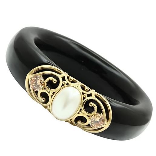 Picture of VL032 - Brass Bangle IP Gold(Ion Plating) Women Synthetic White