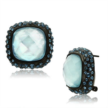 Picture of VL065 - Brass Earrings IP Black(Ion Plating) Women Synthetic Sea Blue