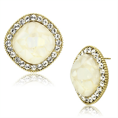 Picture of VL067 - Brass Earrings IP Gold(Ion Plating) Women Precious Stone White