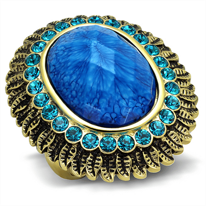 图片 VL121 - Stainless Steel Ring IP Gold(Ion Plating) Women Synthetic Sea Blue