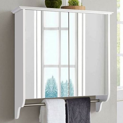 Picture of Modern 2-Door Wall Mounted Bathroom Medicine Cabinet with Mirror and Towel Bar